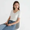 [EAM] Kobiety Czarny Zielony Knitting Solid Color Casual T-shirt Okrągły Neck Krótki Rękaw Moda Wiosna Lato 1DD6869 210512