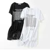 Fekeha 여름 긴 T 셔츠 여성 편지 블랙 화이트 티셔츠 섹시한 반소매 얇은 면화 탑 티셔츠 여성 티셔츠 210623