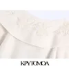 Kobiety Słodka moda z haftowanym kołnierzem sweter z dzianiny vintage z długim rękawem ruffled żeński swetry eleganckie topy 210416