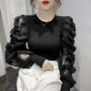 S-XL Koreanska Kläder Tröjor Solid Lace Lantern Sleeve Eleganta Kvinnor Pullovers Toppar Höst Vinter Sueter 18561 210415