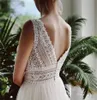 Vestido De Novia Свадебные платья Boho 2021 с v-образным вырезом, пляжные кружевные свадебные платья, элегантное богемное свадебное платье из тюля трапециевидной формы