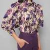 Runway Designer Spring Dames Lantaarn Mouw Blouse Tops Boogdas Bloem Gedrukt Mode Elegant Office Shirt 210506