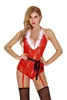 Red Halter V-neck Open Back Santa Christmas Lingerie Beautiful Girl Sex Picture Teddies 211208