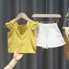 Baby Vest Suit Summer Style Western Fashion Girls Short en coton mince Princesse en deux pièces P4341 210622