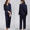 100% чистые шелковые женские классические пижамы набор пижама ночная рубашка M L XL YM007 210809