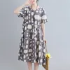 Femmes Coton Lin Casual Dress Nouvelle Arrivée D'été Style Simple À Pois Imprimer Lâche Confortable Femme Longues Robes S3646 210412