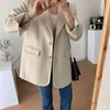 Koreanische Wollgürtel Frauen Anzug Blazer Winter Langarm einreiher Mantel Jacke Büro Arbeitskleidung Elegante Damen 210514