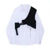 Frühling Herbst Zwei Stück Sets Frauen Langarm Lose Weiße Bluse Shirt Tops + Bandage Schwarz Weste Mode Anzüge Casual 210417