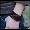 Charm Drop Lieferung 2021 Punk Echtes Leder Armband Für Männer Breite Vintage Wrap Armbänder Weiblich Männlich Trendy Schmuck Acx5Q