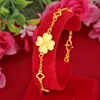 Cadena de trébol de cuatro hojas para mujer, pulseras con dijes de placa de oro de 24k JSGB230, regalo de boda a la moda, pulsera chapada en oro amarillo con flores para mujer