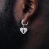 Iced Out Bling Hip Hop Boy Men Smycken Micro Pave Clear CZ 5a Cubic Zirconia Heart Charm Hoop Earring