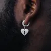 iced out bling hip hop boy men jewelry micro pave clear cz 5A cubic zirconia heart charm hoop earring