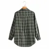 Streetwear vrouwen groene Plaid Shirts Fashion Dames Kraagvorm Tops Vintage Female Chic 100% Katoen Blouses 210.430