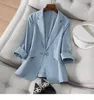 Abiti da donna Blazer High-End Office Lady Linen Small Suit Coat 2021 Primavera Estate Elegante Slim Fit Sottile Blazer Donna Nero Bianco