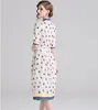 Designer Runway Summer Women Striped Bow Tie Collar Ladybird Pattern Printed Vintage Casual Medium-length Dress 210416