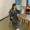 カジュアルドレス女性ドレス秋2021ファッションエレガントなレトロ人形襟ウエストプリントフローラル