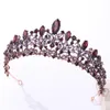 Vintage Barok Kraliçe Tiaras Taç Gelin Diadem Mor Siyah Kristal Kafa Takı Başlığı Düğün Saç Aksesuarları