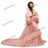 Fashion Pink Pregnant Women's Prom Dresses Maternity Ruffles Robes for Photo Shoot or baby shower Off the Shoulder Gowns