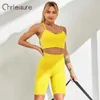 CHRLEISURE BIKER Şort Setleri Kadın Yoga Dikişsiz Tayt Push Up Suits Yüksek Bel Spor Fitness Spor Salonu Egzersiz Eşofman 210802