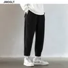 Autumn Winter New Jogger Pants Men Drawstring midja Sweatpants Casual Bekväm svart grå spårbyxor 210412