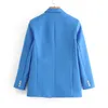 Casual Einreiher Frauen Jacken Kerb Kragen Herbst Blazer Jacke Weibliche Oberbekleidung Elegante Damen Blau Mantel 210430