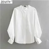 Women Fashion Stand Collar Lantern Sleeve White Blouse Office Ladies Casual Shirts Chic Chemise Blusas Tops LS7391 210416