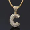 Pendentif Colliers Plaqué Or 18K Bling CZ Simulé Diamant Glacé Lettre A-Z Initiale Nom Pendentif Collier Hip Hop Chaîne Pour Hommes Charme G