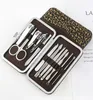 12 in 1 stainless steel nail cutters manicure set with leather gift box packing OEM logo