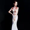 Vêtements ethniques chinois traditionnel femmes mince Qipao Suzhou broderie fleur Cheongsam femme soirée robe de soirée col Mandarin Vestidos