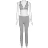 Fitness knit Rib Tracksuit Kvinnor Sommar Sexig Lounge Wear V Neck Backless Crop Top With Sweatpants Two Piece Set Jogging Femme X0428