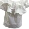 Witte Patchwork Casual Shirts voor Vrouwen Slash Neck Mouwloze ruches Onregelmatige vaste blouses Vrouwelijke kleding Zomer 210531