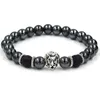 Schwarze Hämatit Perlen Stränge Stein Lava Rock Armbänder Legierung vergoldet Silber Schädel Löweneule Für Frauen Männer Armband