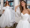 Romantische organza trouwjurk afneembare bladerdeeg mouwen elegante zoete a-lijn bruidsjurk prinses jurken vestido de noiva 2022 robe mariage