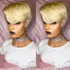 Perruques en dentelle 613 Honey Blonde perruque droite courte ondulée Bob Pixie Cut 13x4 Transparent Front Human Hair avec une frange pour les femmes noires