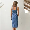 Сексуальное длинное джинсовое платье с поясом Винтаж кнопки MIDI Vestidos 2021 Осенняя стройная дама вдавливая ежедневная ежедневная ретро уличная одежда Жана платья