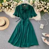 Elegancki Biuro Lady Słodka Ruffle Sukienka Kobiety Koreański Chic Casual Krótki Rękaw Koronkowy Roczniki Summer Sukienki Robe 210422