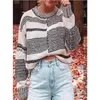 Foridol Casual Stripe Plus Storlek Tröja Pullovers Kvinnor Stor storlek Stickad Streetstyle Oversized Sweater Jumper Basic Tops 210415