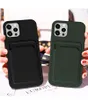 Card Slot Holder Liquid Silicone Soft Phone Cases for iPhone 14 13 12 11 Pro Max Mini XR XS X 8 7 6 Plus Pure Color TPU Case Cover