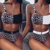 Bañador Mujer Patchwork Leopardo Split Hit Color Diseño Bandeau Femenino 210421