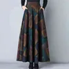 Vinterull Plus Storlek 4XL Maxi Kjolar Kvinnor Vintage A-Line High Waist Woolen Ladies Office Fashion Long Saia Streetwear 210421