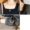 Camicette da donna coreane Camicie a maniche lunghe in chiffon Top Donna Colletto quadrato nero Top Taglie forti 210604
