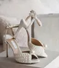 Fashion Designer Sacora Sandals Shoes Pearls White Leather Women's Evening Bridal High Heels Designer Lady Pumps Party Wedding212I