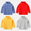 Spring Autumn 2 3 4 6 810 Years Children'S Long Sleeve Cotton High Neck Basic Turtleneck Striped T-Shirt For Baby Kids Boy 210529
