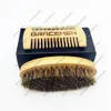 MOQ 100 Set Kit de soins de barbe pour hommes avec logo personnalisé pour le visage / tête cheveux moustache brosse en bambou et ensembles de peignes double face avec boîte-cadeau noire personnalisée