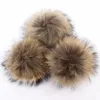 Geebro 1 st 15 cm äkta naturlig tvättbjörn päls pompoms stora bollar för vinterhårhalsdukstillbehör riktiga pom gs047 beanie/skall caps oliv2