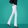 Mulheres Alta Cintura Slim Elástico Flare Calças de Jeans Coreano Workwear Senhoras Senhoras Bell Calças Mamãe Plus Size Denim Calças 210629