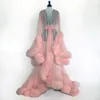 Vestidos de penas rosa vestidos de noite mulheres grávidas foto robe borda feminina tule longos roupões de banho de chá de nupcial com cinto feito sob encomenda