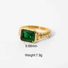 Lyxig stil pvd guld fläckar stål rektangulär stor ädelsten smaragd rosa kvarts zircon ring croissant twist spiral ring