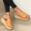 Kvinnor Wedges Tofflor 2020 Ladies Hemp Högklackat Plattform Sommar Kvinnors Casual Kvinna Mode Denim Kvinna Peep Toe Beach Skor Y0731