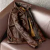 Mannen lederen jas vintage bruin 100% koeienhuid jas man slanke mode fietser kleding Aziatische maat S-6XL M697 Drop 211008